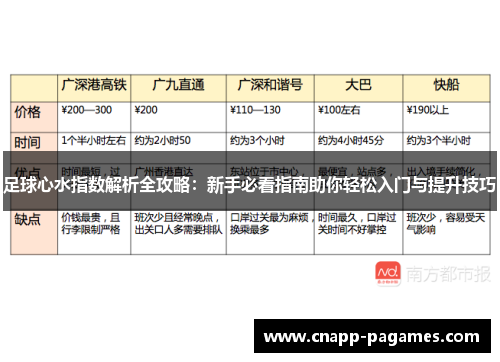 足球心水指数解析全攻略：新手必看指南助你轻松入门与提升技巧