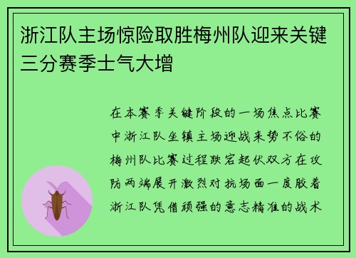 浙江队主场惊险取胜梅州队迎来关键三分赛季士气大增